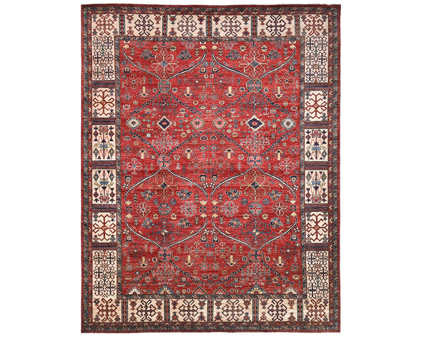 9x12 Red Aryana Afghan Hand Knotted Veg Dye Wool Area Rug